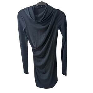 T by Alexander Wang LS Cowl Neck Hooded Ruched Bodycon Sheath Mini Dress XS